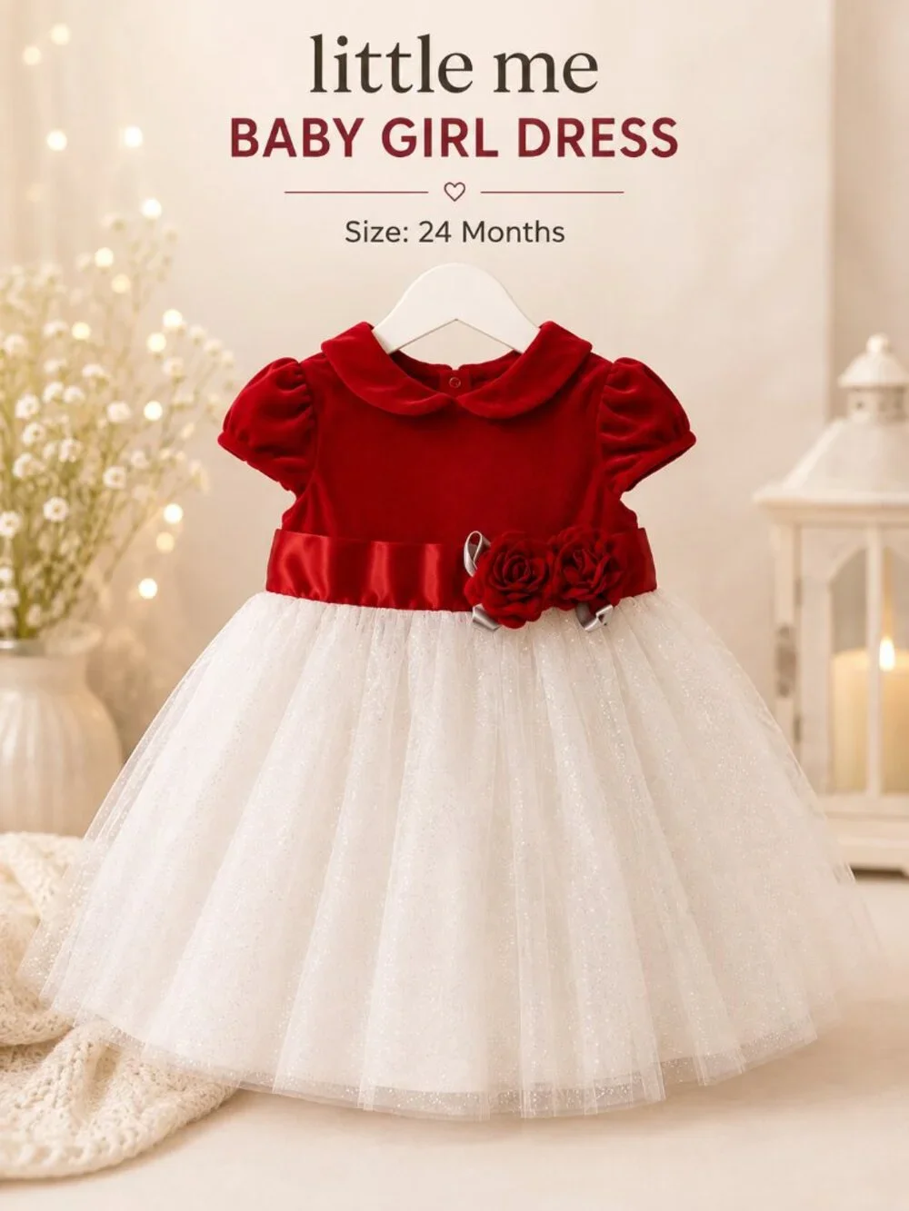 Little Me Red and White Dress Girls Size 24 Months - Beautiful NEW NWT
